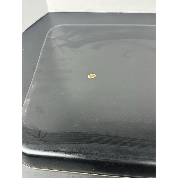 Vintage Brown And Black Lacquer Serving Tray Plastic Wrapped Handles Fall Decor - Picture 7 of 8